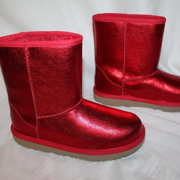 NIB UGG RED METALLIC GLITTER CLASSIC SHORT BOOTS YOUTH 4 5 WOMEN'S 6 7 - Picture 6 of 8